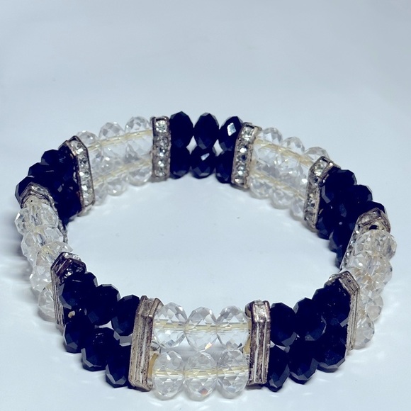 Giorgio Fiorelli black and rhinestone, clear crystals, stretch elastic bracelet - Picture 1 of 3